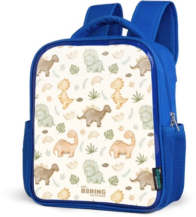 NoBoringSuitcases.com® - Rugzak blauw - Schooltas jongens - Dino patroon in pastelkleuren - Kinder rugtas jongen - Boekentas kind - Kinderrugzak voor school - Schoolrugzak