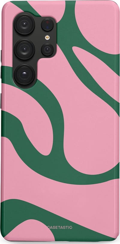 Casetastic hoesje geschikt voor Samsung Galaxy S25 Ultra - Dubbellaagse bescherming - Groen Roze Dansende Vormen - Fashion Case - Lichtroze Donkergroen