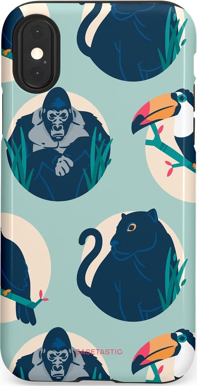 Casetastic hoesje geschikt voor Apple iPhone X / Apple iPhone XS - Dubbellaagse bescherming - Wilde Dieren Mix - Fashion Case - Lichtgrijs Donkerblauw Crème Donkergrijs