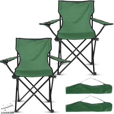 Lexorion Campingstoel - Kampeerstoel - Campingstoelen Set van 2 - Opvouwbaar Campingstoel - Strandstoel - Draagvermogen 120 kg - Klapstoel - Vouwstoel - Camping - Kamperen - Visstoel - Klapstoelen - Festival Stoel - Groen