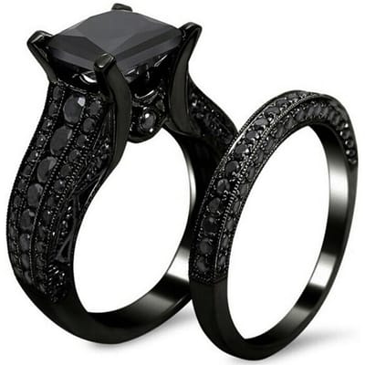 Ensemble de Bagues pour Femmes Couleur Or Noir Tendance Élégantes Bagues en Strass Zircon Cubique Bleu pour Femmes Alliance Anniversaire Bijoux 5