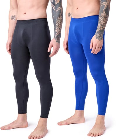 Ladeheid Heren Thermobroek 2 Pack - Sport - Lang - Sporbroek - Polyamide – Zwart/Blauw – M - LA-LA40-260-TMPM-2B