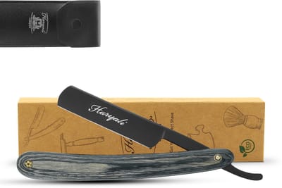 Haryali London Open Scheermes voor Mannen - Premium Houten Open Scheermes - Professioneel Scheermes - Ergonomisch Scheermes - Zwart