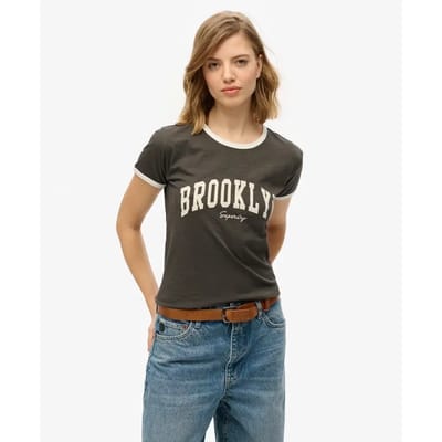 Superdry Athletic Essential Ringer T-shirt met Aansluitende Pasvorm Donkergrijs Grootte: 44
