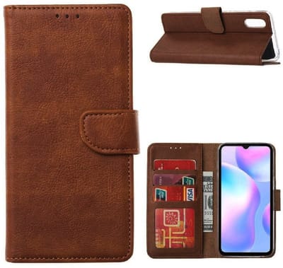 LuxeBass Hoesje geschikt voor Xiaomi Redmi 9A - Bookcase Donkerbruin - portemonnee hoesje gsm hoesje - telefoonhoes - telefoonhoesjes