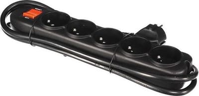 Perel Stekkerdoos met schakelaar, overbelastingsbeveiliging, 5 stopcontacten met penaarde (type E), kabel 1.5 m, 3G1.5, gebruik binnenshuis, zwart
