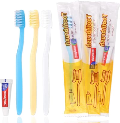 Reis Tandenborstels - Toilettas Set - Orale Hygiëne - Individueel Verpakt - 120 Stuks - Blauw Wit Geel