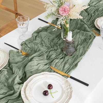 Dailygoods - Dailygoody - Tafelloper - Kaasdoek - Geschikt voor Bruiloften en Feesten - Saliegroen - Boho-Stijl - 6 Stuks - 90 x 300 cm