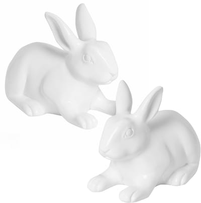 Set van 2 decoratieve konijnen Roger in wit gemaakt van robuust glasvezel, maat S + M - E2230-S1-W + E2229-S1-W