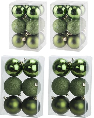 Kerstversiering set kerstballen appelgroen 6 en 8 cm - 36x stuks - mat/glans/glitter mix