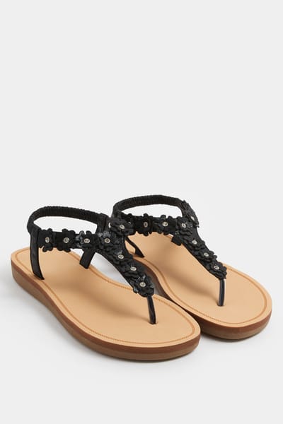 Yours Zwarte Sandalen Met Diamantdetail En Brede Epasvormsize 37E