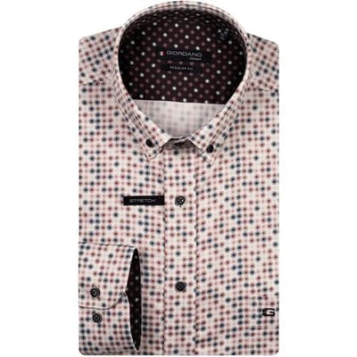 Giordano Overhemd Ivy Graphic Circles Button-Down Satin Strech Deep Mauve-Multi / male