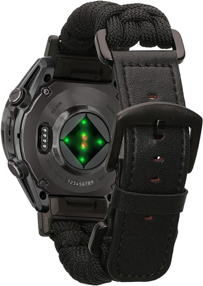 kwmobile Vervangingsarmband gevlochten voor Garmin 22mm Fenix 8 47mm / Tactix 8 47mm / Instinct 45mm / Epix armband - Fitness tracker sportarmband van PU-leer met horlogesluiting - zwart