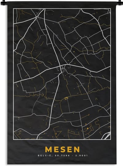 Wandkleed - Wanddoek - Mesen - Goud - Kaart - Plattegrond - Stadskaart - 120x180 cm - Wandtapijt
