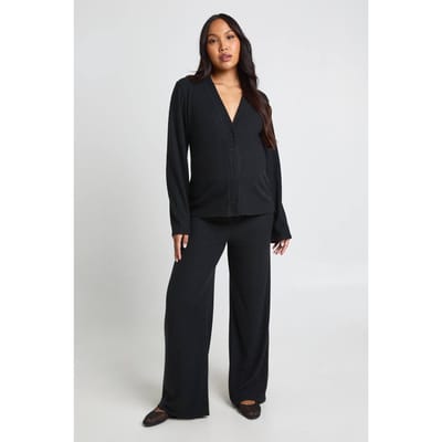 boohoo Dames Zwangerschaps Zachte Geribbelde Oversized Vest & Wijde Broek | Zwart | Maat: 36