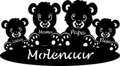 Gepersonaliseerde houten beren familie - geboorte - kraam cadeau - naambord - 38x21cm - Zwart