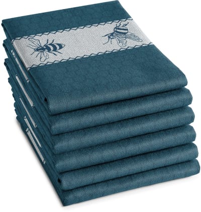 DDDDD - Bees - 6x Theedoek - Set van 6 stuks - Katoen - Honingraatprint - 60x65 cm - Bijen - Petrol