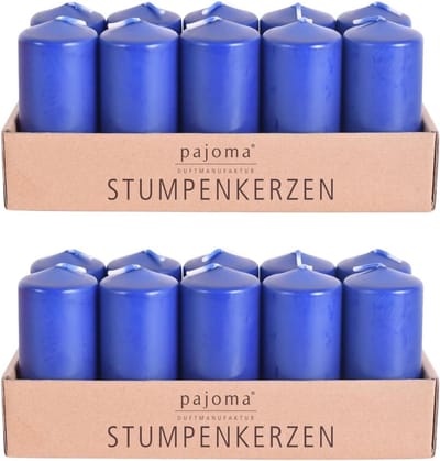 Stompkaarsen Ø 4 x 9 cm | 9 uur brandduur | hoogwaardige paraffine & katoenen lont | ideaal voor gastronomie, hotels, kerken en feesten (blauw, 20 stuks)