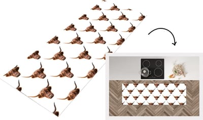 Keukenloper - Loper keuken - Sjabloon - Schotse hooglander - Koe - 150x50 cm - Keukenloper vinyl