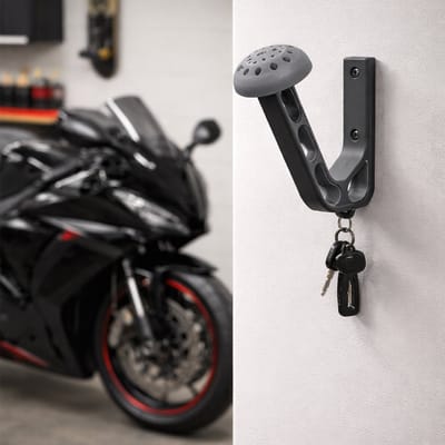 Motor helm houder inclusief haakje voor sleutels – Nardo Grijs – helmhouder – helm kapstok - wandmontage