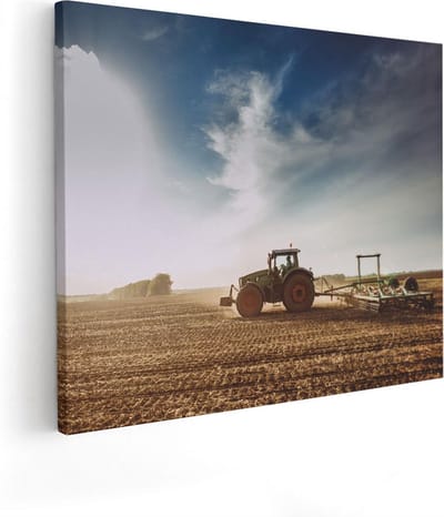 Artaza Canvas Schilderij Landschap - 50x40 cm - Wanddecoratie Natuur - Muurdecoratie Akker - Kamer Accessoires Tractor