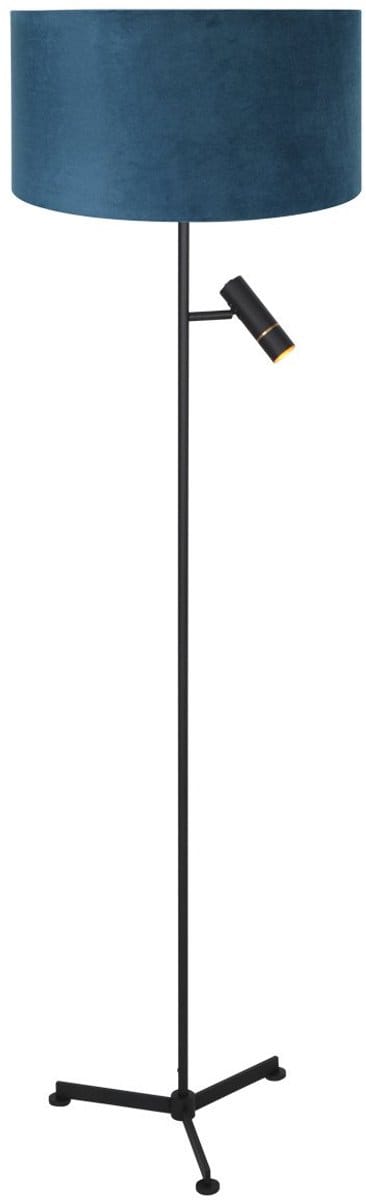 Vloerlamp Stang 4839ZW met blauwe velours kap, zwart 3-poots armatuur, 145 cm hoog, draaibaar en kantelbaar leeslicht, Steinhauer Eigentijds design