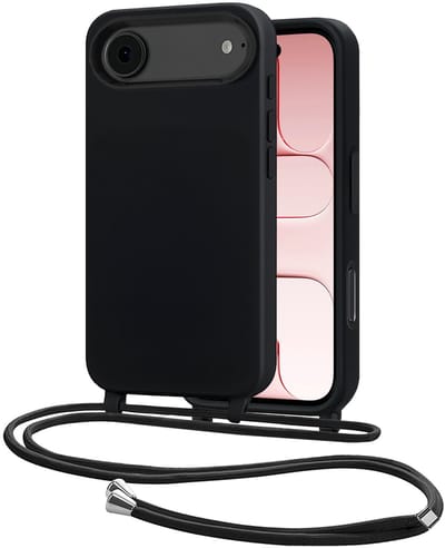Hoes Geschikt voor iPhone Air Met Telefoonkoord - Siliconen Hoesje Backcover Met Ketting - Zwart