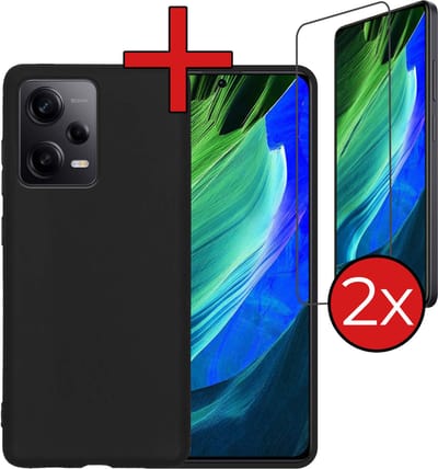 Hoesje - Met 2x Screenprotector - Geschikt voor Xiaomi Redmi Note 12 Pro - Sterk & Shockproof - Telefoon Hoes - Back Cover - Siliconen Case - Telefoonhoes - Zwart