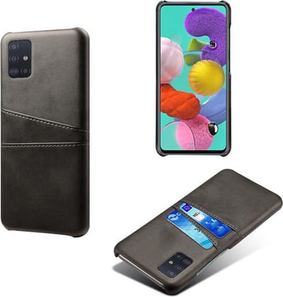 Backcover met Opbergvakjes + PMMA Screenprotector voor Samsung Galaxy A51 4G _ Zwart