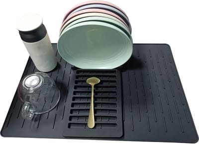 Siliconen afdruipmat voor spoelbak - opvouwbaar afdruiprek voor borden en glazen - absorberende droogmat - zwart