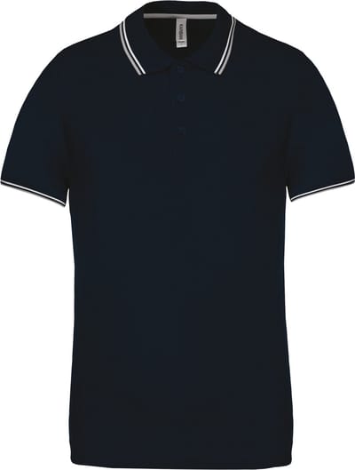 Heren Polo 'Pique' Kariban Collectie maat S Donkerblauw/Grijs/Wit