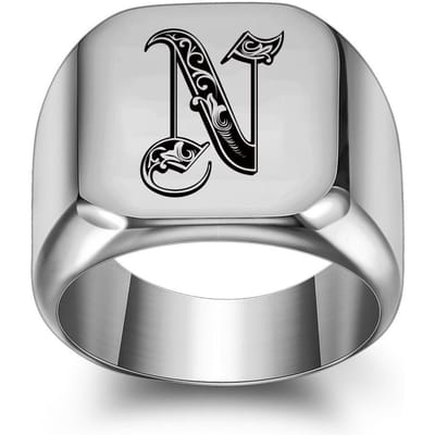 Retro Initialen Zegelring voor Mannen 14mm Groot Zwaar Stempel Heren Band Roestvrij Staal Letters Aangepaste Bedel Sieraden Cadeau voor Hem 12 white