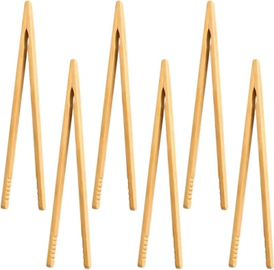 Bamboe grilltangen set van 6, multifunctionele keukentangen voor serveren van toast, gebak, fruit en salade, ideaal voor barbecue en buffet, herbruikbaar en duurzaam