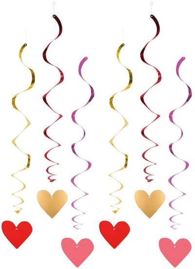 Boland Hartjes hangdecoratie - 6x stuks - rood/roze/goud - 85 cm - valentijn - bruiloft - versiering