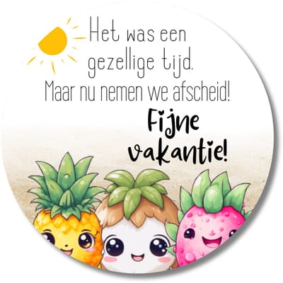 Zomerse stickervel juf – 20 afscheidsstickers – fijne vakantie schooljaar