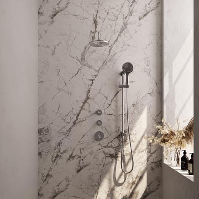 Brauer Brushed Edition Thermostatische Regendoucheset Inbouw - Hoofddouche 20 cm - Gebogen Wandarm - Handdouche 3 Standen - Doucheslang - Geintegreerde Glijstang - Rvs
