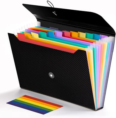 MDUG Uitbreidbare documententas - 13-vakken accordeonmodel documentenorganizer - Zwart - Documentenorganizer voor A4-formaat - Geschikt voor klaslokalen, thuis en op kantoor