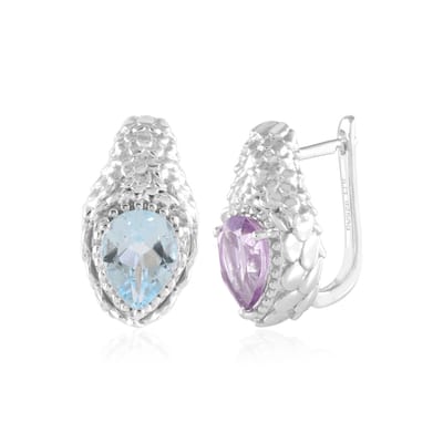 Cavill - 925 Sterling Zilver Oorbellen - Lavendel Amethist 1,206 ct & Hemelsblauwe Topaas 1,629 ct - Peervorm Druppelvorm Elegant 20 mm