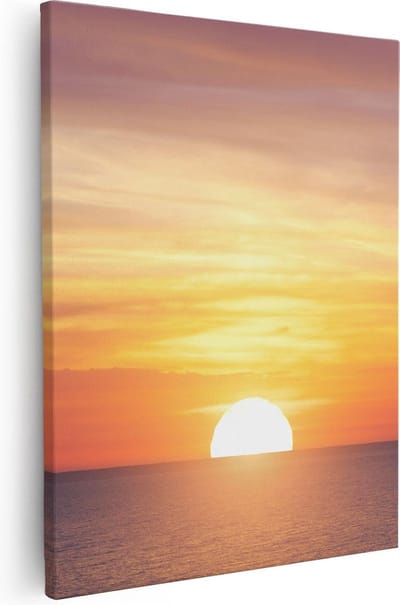 Artaza Canvas Schilderij Zonsondergang Zee - 80x100 cm - Groot - Wanddecoratie Strand - Muurdecoratie Zon - Schilderijen Op Canvas