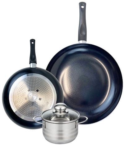 Set van 2 Koekenpannen 24 en 32 cm en 1 braadpan 14 cm Elo Prima Brillant