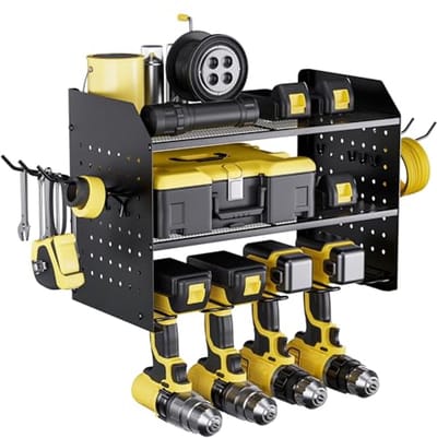 3-Tier Boorhouder Wandhouder - Heavy Duty Gereedschapsorganizer voor Garage en Werkplaats