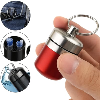 Pillendoosje Met Sleutelring I Pillendoos I Medicijn doosje I Pil Box I Pillenkoker I Sleutelbos | Waterdicht I Aluminiumlegering I Rood/Zilver