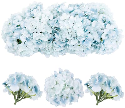 Allecto - Kunstmatige hortensia-bloemhoofden - Pluizige grote bloemen - Herbruikbaar - Stofblauw - Doe-het-zelf bloemstukken - Bruiloft en thuisd