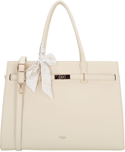 Charm London The Hamptons Laptoptas 15,6 Inch - Dames Schoudertas met Laptopvak, Verstelbare & Afneembare Schouderband - Crème