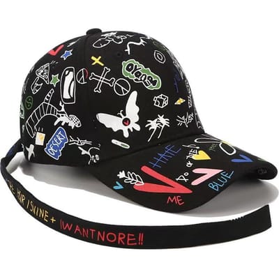 Nieuwe Mode Graffiti Print Baseballpet Buiten Katoenen Casquette Hoed Mannen Vrouwen Zomerpetten Verstelbaar Letter Cool Gorra 55-60CM black