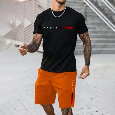 Ensemble de T-shirts Décontractés pour Homme, Ensemble Décontracté Sportif Multifonctionnel Grande Taille, Short d'Été pour l'Extérieur XL black