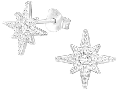 Joy|S - Zilveren ster oorbellen - 10 mm - zirkonia - ster oorknoppen