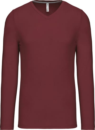Kariban Herenshirt met lange mouwen en V-hals Wine - S