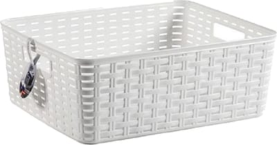 Plasticforte Opbergmand - Kastmand - rotan kunststof - wit - 12 Liter - 30 x 37 x 13 cm