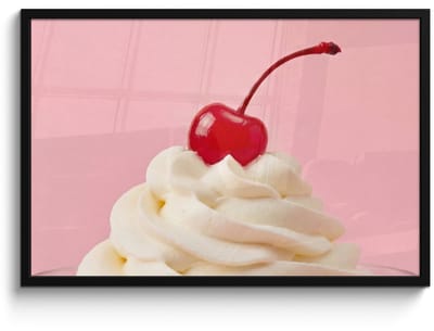 Poster in lijst - Fotolijst 90x60 cm - Posters - Kers - Slagroom - Roze - Posterlijst zwart - Decoratie - Wanddecoratie woonkamer - Muurdecoratie slaapkamer